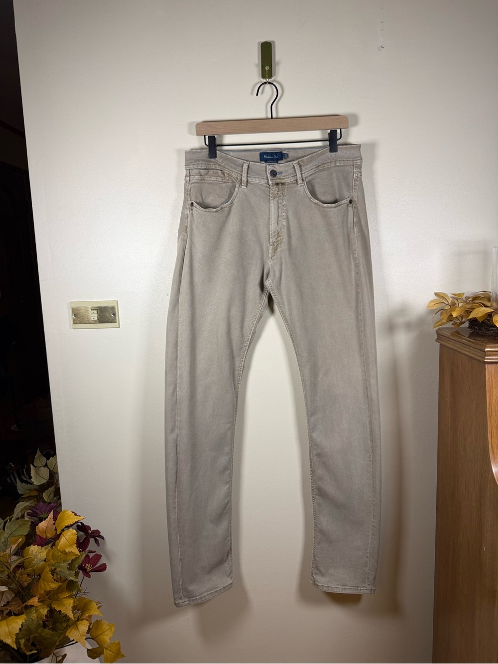 Massimo Dutti Men’s Beige Slim Fit Jeans Size 32 Straight Leg Stretch